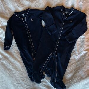 Bundle of Ralph Lauren Navy Blue Baby Footed Onesies - 6 months and 9 months